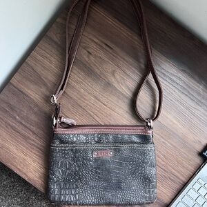Relic Dark Brown and Gray Embossed Crossbody Bag